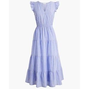 J. Crew Factory Ruffle-sleeve tiered midi dress blue stripe size 0